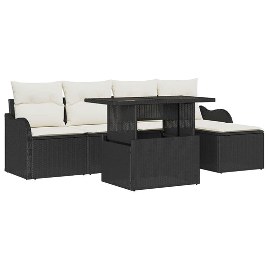 Conjunto de Sofá de Jardim 6 pcs Preto Rattan Sintético