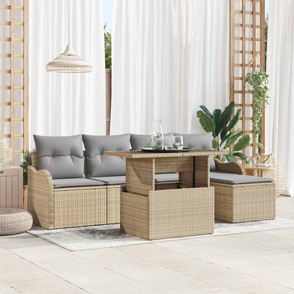 Conjunto de Sofá de Jardim 6 pcs Bege Rattan Sintético