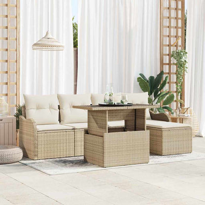 Conjunto de Sofá de Jardim 6 pcs Bege Rattan Sintético