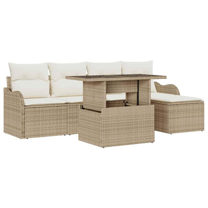 Conjunto de Sofá de Jardim 6 pcs Bege Rattan Sintético