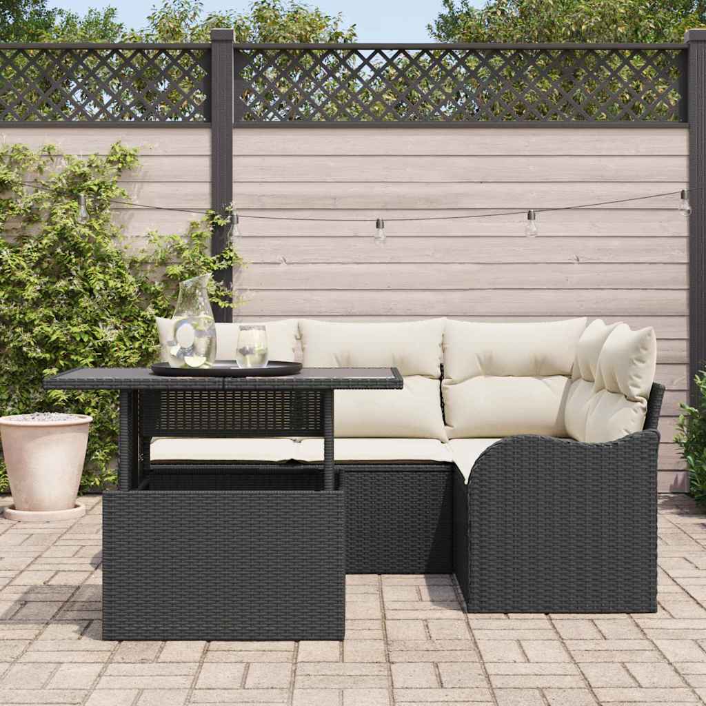 Conjunto de Sofá de Jardim Manual 5 pcs Preto 100 x 55 x 73 cm
