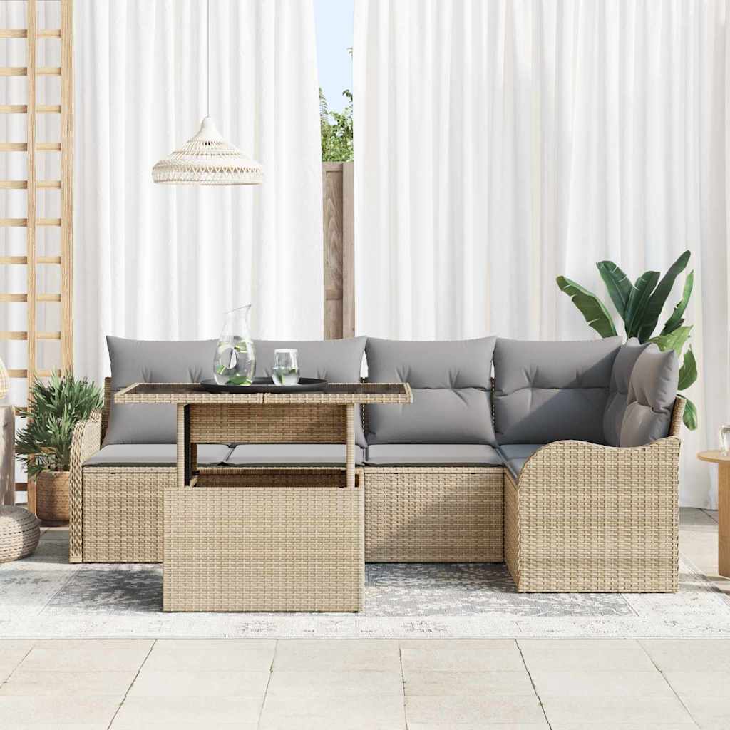 Conjunto de Sofá de Jardim Manual 6 pcs Bege 100 x 55 x 73 cm