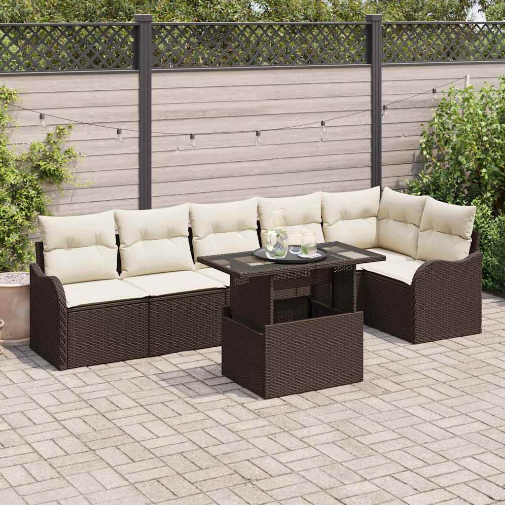 Conjunto de Sofá de Jardim 7 pcs Castanho 100 x 55 x 73 cm