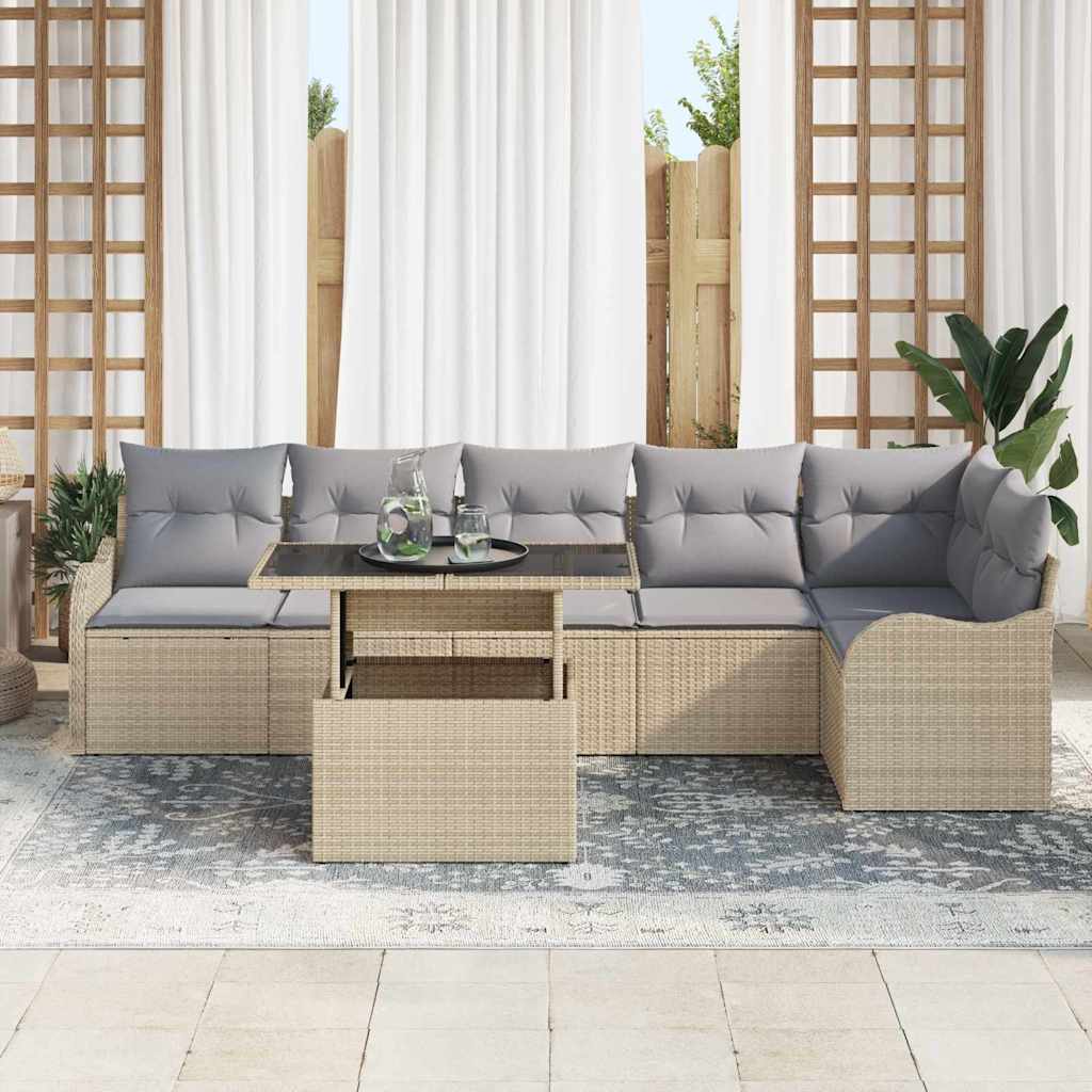 Conjunto de Sofá de Jardim Manual 7 pcs Bege 100 x 55 x 73 cm