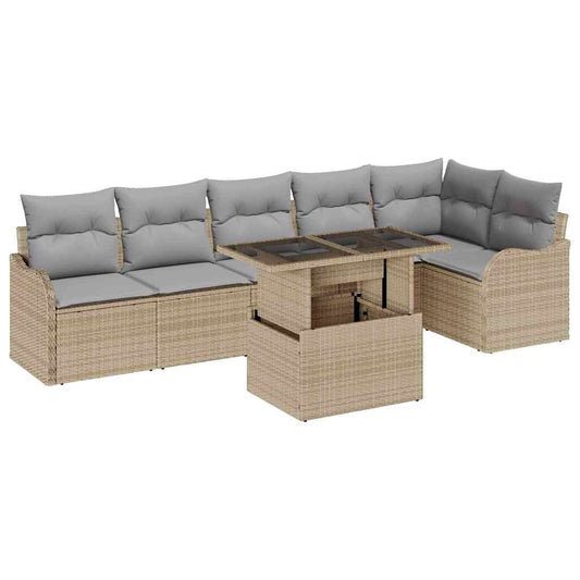 Conjunto de Sofá de Jardim Manual 7 pcs Bege 100 x 55 x 73 cm