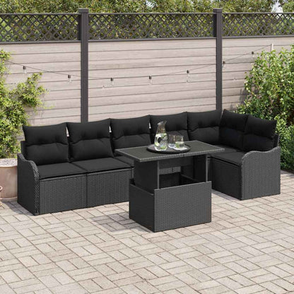 Conjunto de Sofá de Jardim Manual 7 pcs Preto 100 x 55 x 73 cm