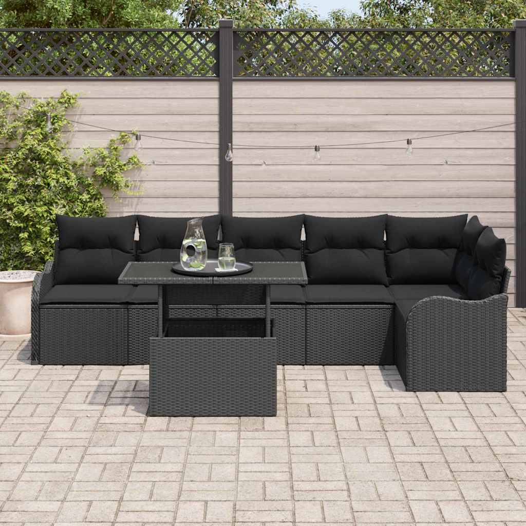 Conjunto de Sofá de Jardim Manual 7 pcs Preto 100 x 55 x 73 cm