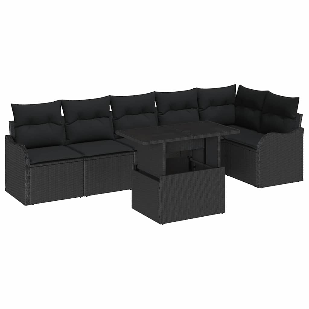 Conjunto de Sofá de Jardim Manual 7 pcs Preto 100 x 55 x 73 cm