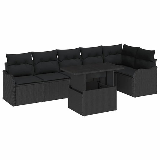 Conjunto de Sofá de Jardim Manual 7 pcs Preto 100 x 55 x 73 cm