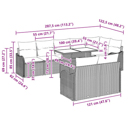 Conjunto de Sofá de Jardim com almofada 9 pcs Cinzento-claro