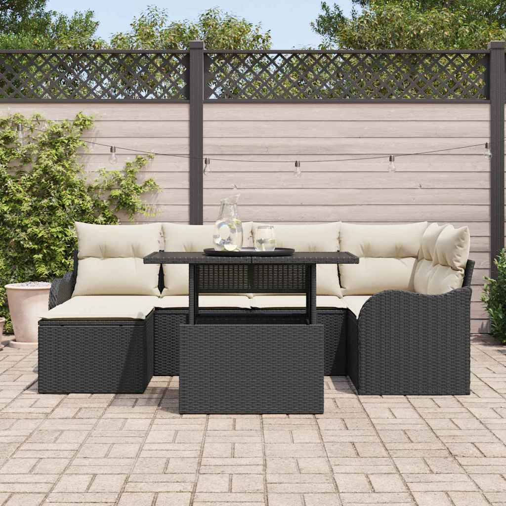 Conjunto de Sofá de Jardim 7 pcs Preto Rattan Sintético