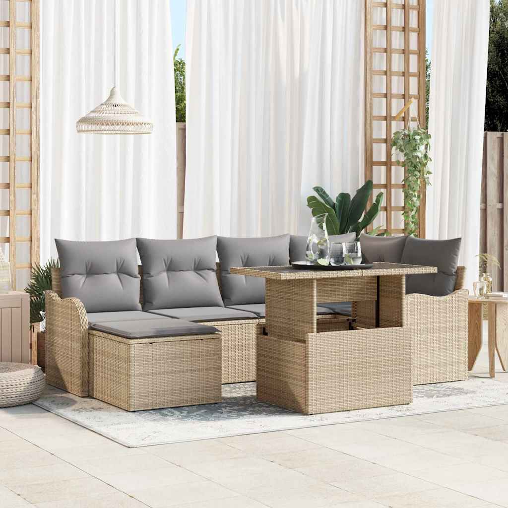 Conjunto de Sofá de Jardim 7 pcs Bege Rattan Sintético
