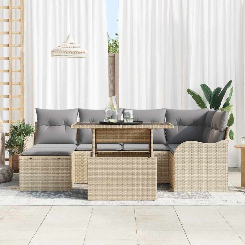 Conjunto de Sofá de Jardim 7 pcs Bege Rattan Sintético