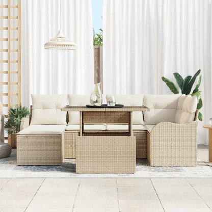Conjunto de Sofá de Jardim 7 pcs Bege Rattan Sintético