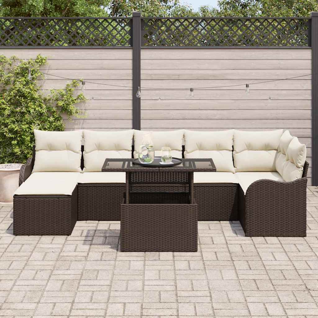 Conjunto de Sofá de Jardim 8 pcs Castanho Rattan Sintético