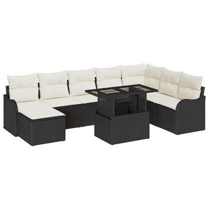 Conjunto de Sofá de Jardim 9 pcs Preto Rattan Sintético
