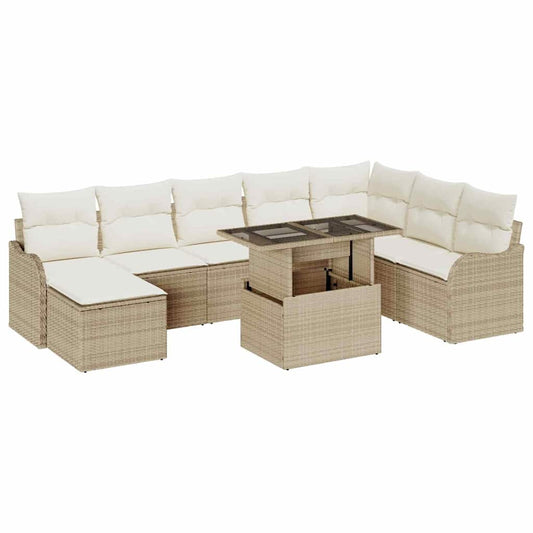 Conjunto de Sofá de Jardim 9 pcs Bege Rattan Sintético