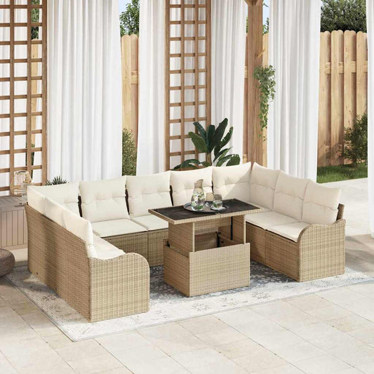Conjunto de Sofá de Jardim Manual 10 pcs Bege 100 x 55 x 73 cm