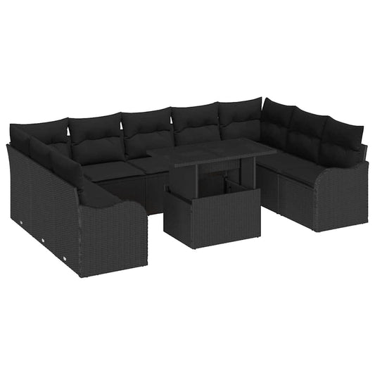 Conjunto de Sofá de Jardim Manual 10 pcs Preto 100 x 55 x 73 cm