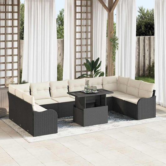 Conjunto de Sofá de Jardim Manual 11 pcs Preto 100 x 55 x 73 cm