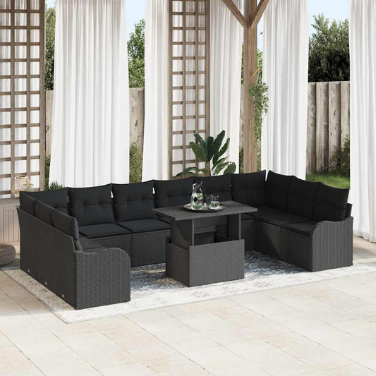 Conjunto de Sofá de Jardim Manual 11 pcs Preto 100 x 55 x 73 cm