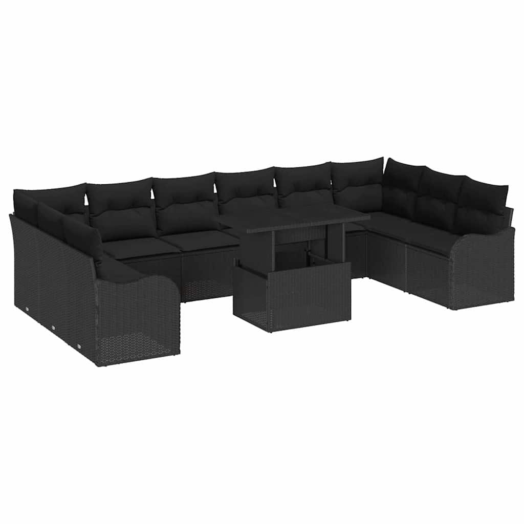 Conjunto de Sofá de Jardim Manual 11 pcs Preto 100 x 55 x 73 cm