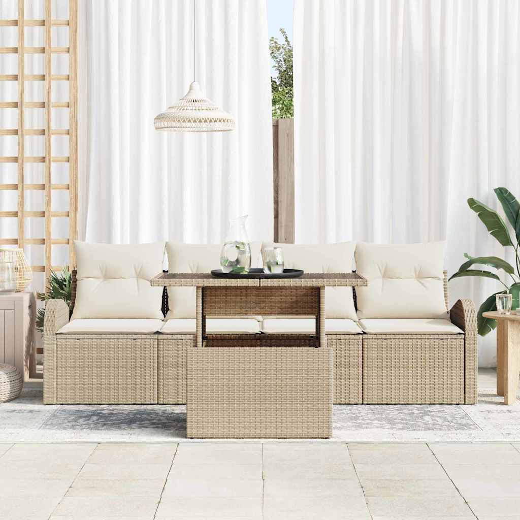 Conjunto de Sofá de Jardim Manual 5 pcs Bege 100 x 55 x 73 cm