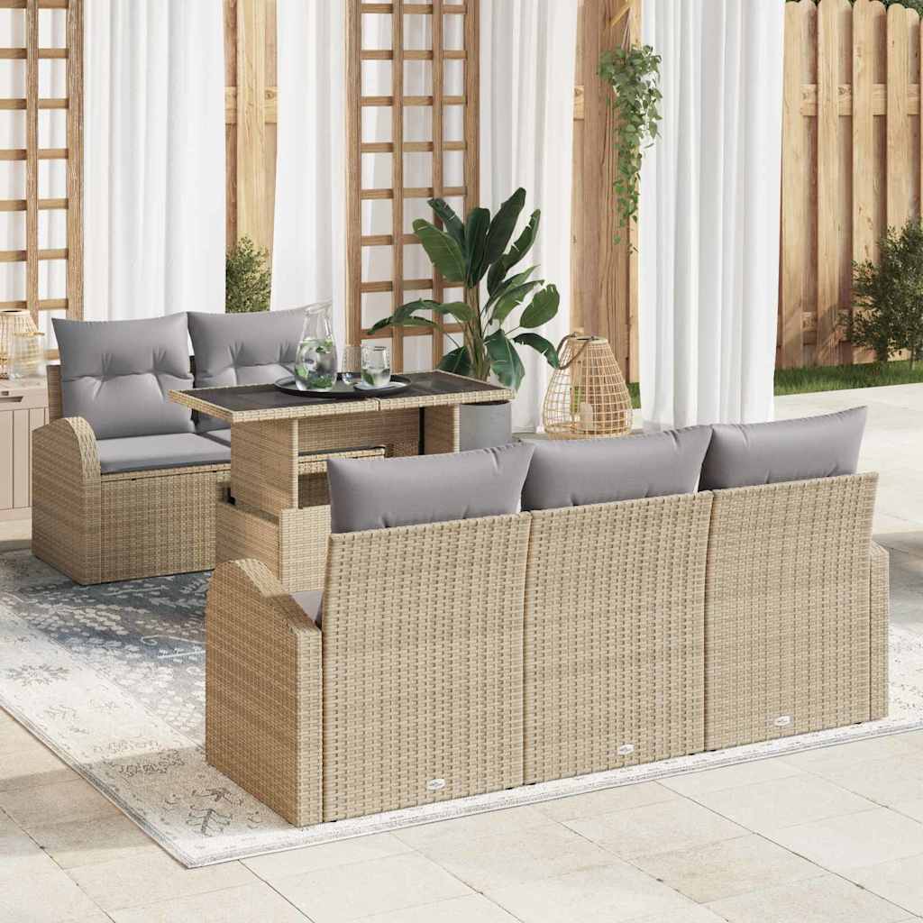 Conjunto de Sofá de Jardim Manual 6 pcs Bege 100 x 55 x 73 cm