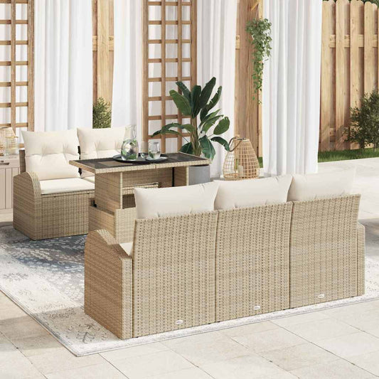 Conjunto de Sofá de Jardim Manual 6 pcs Bege 100 x 55 x 73 cm