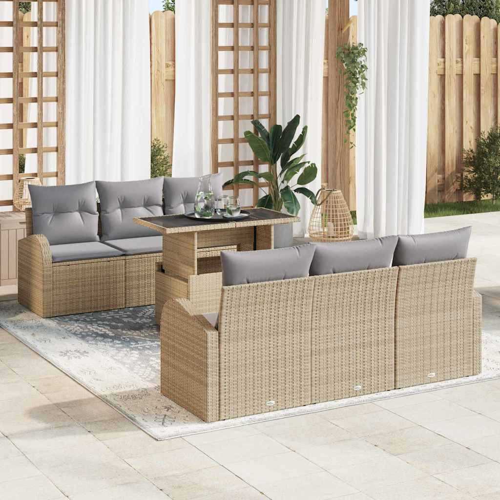 Conjunto de Sofá de Jardim Manual 7 pcs Bege 100 x 55 x 73 cm