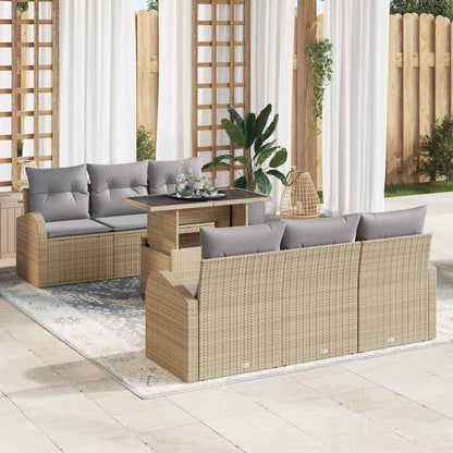 Conjunto de Sofá de Jardim Manual 7 pcs Bege 100 x 55 x 73 cm