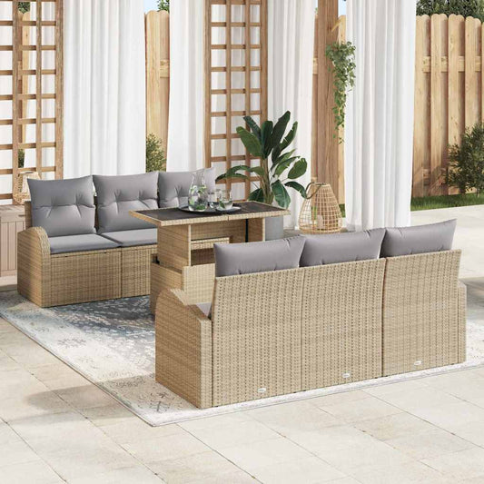 Conjunto de Sofá de Jardim Manual 7 pcs Bege 100 x 55 x 73 cm