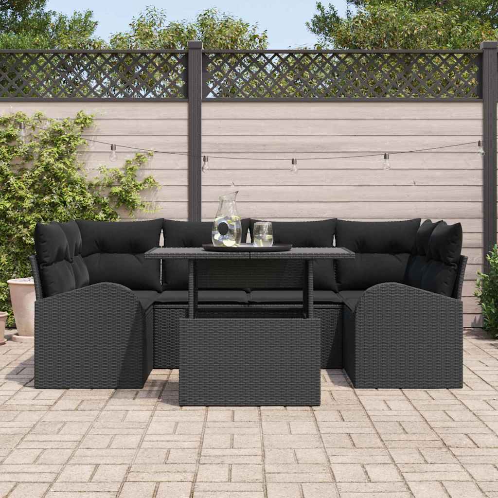 Conjunto de Sofá de Jardim Manual 7 pcs Preto 100 x 55 x 73 cm