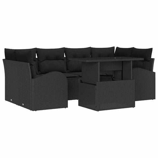 Conjunto de Sofá de Jardim Manual 7 pcs Preto 100 x 55 x 73 cm