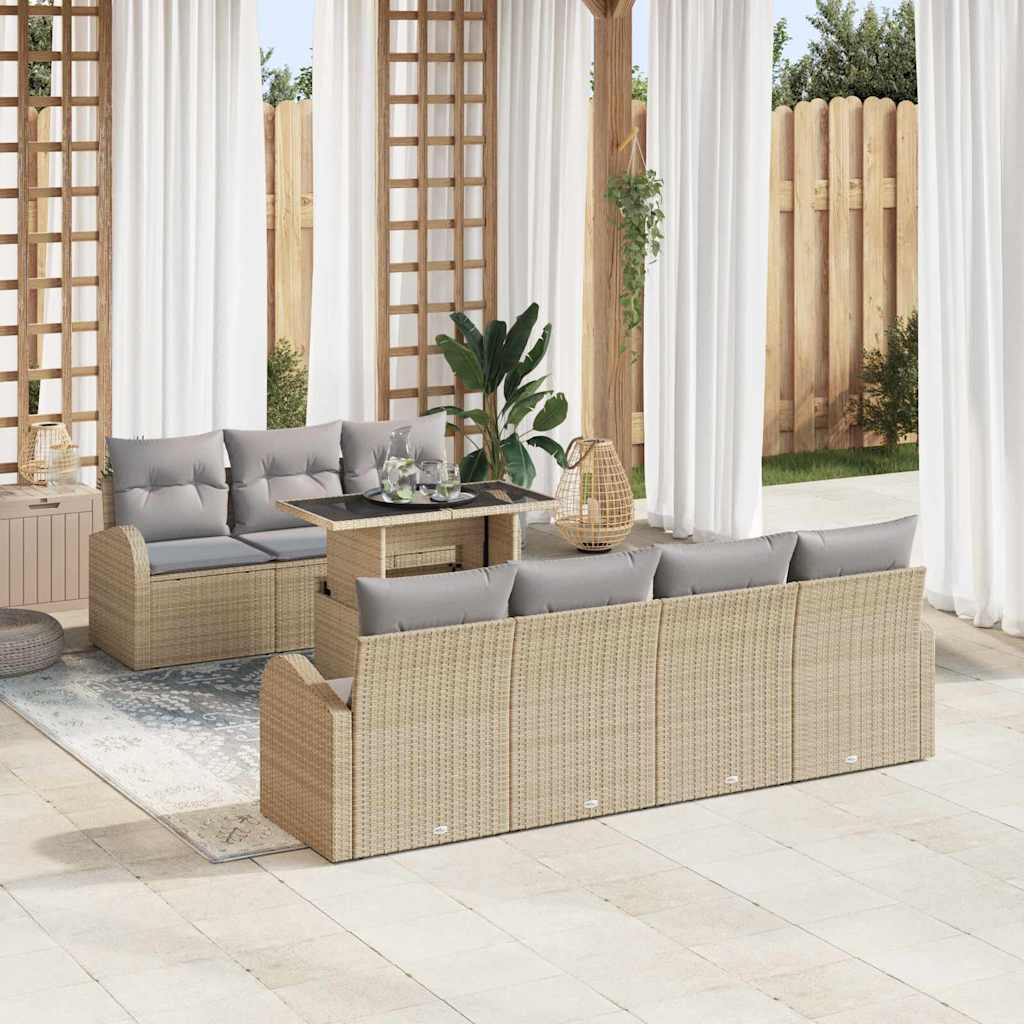 Conjunto de Sofá de Jardim Manual 8 pcs Bege 100 x 55 x 73 cm