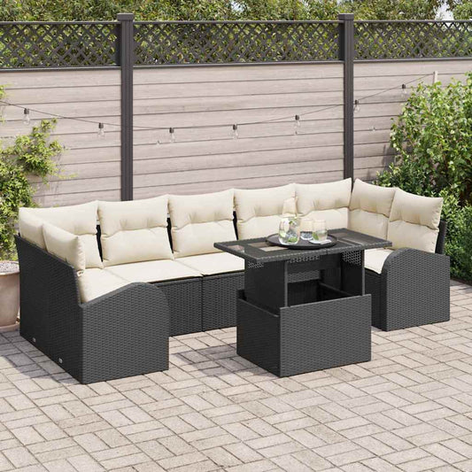 Conjunto de Sofá de Jardim Manual 8 pcs Preto 100 x 55 x 73 cm