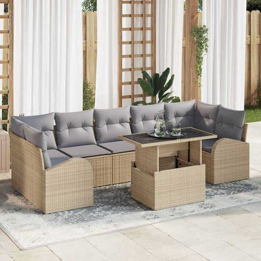 Conjunto de Sofá de Jardim Manual 8 pcs Bege 100 x 55 x 73 cm