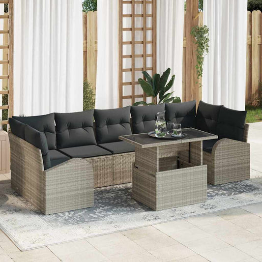 Conjunto de Sofá de Jardim com almofada 8 pcs Cinzento-claro
