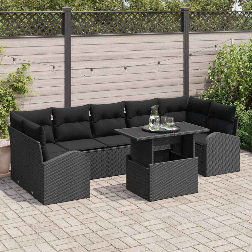 Conjunto de Sofá de Jardim Manual 8 pcs Preto 100 x 55 x 73 cm
