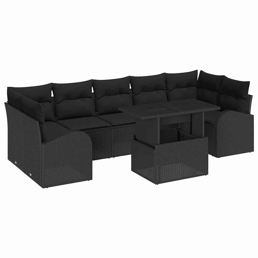 Conjunto de Sofá de Jardim Manual 8 pcs Preto 100 x 55 x 73 cm