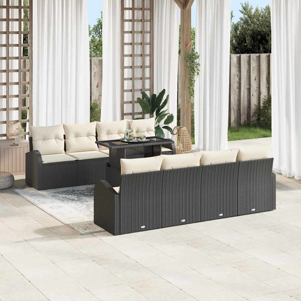 Conjunto de Sofá de Jardim Manual 9 pcs Preto 100 x 55 x 73 cm