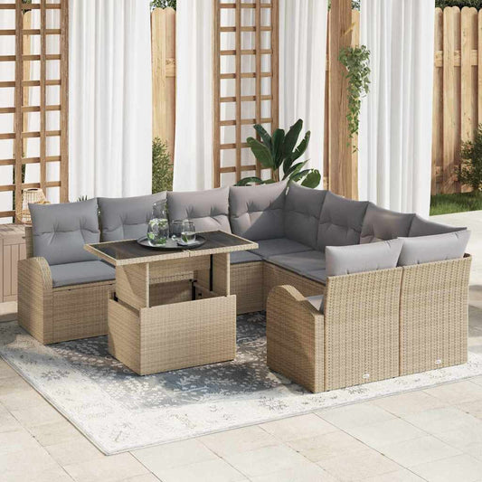 Conjunto de Sofá de Jardim Manual 9 pcs Bege 100 x 55 x 73 cm