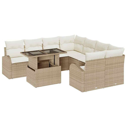 Conjunto de Sofá de Jardim Manual 9 pcs Bege 100 x 55 x 73 cm