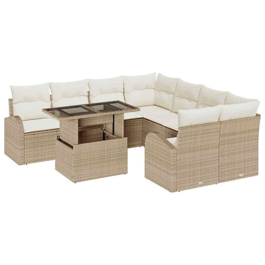 Conjunto de Sofá de Jardim Manual 9 pcs Bege 100 x 55 x 73 cm