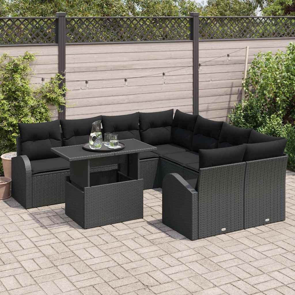 Conjunto de Sofá de Jardim Manual 9 pcs Preto 100 x 55 x 73 cm