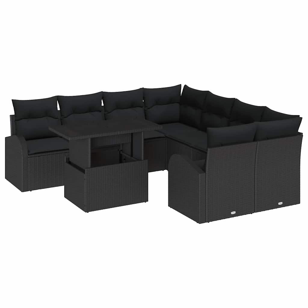 Conjunto de Sofá de Jardim Manual 9 pcs Preto 100 x 55 x 73 cm