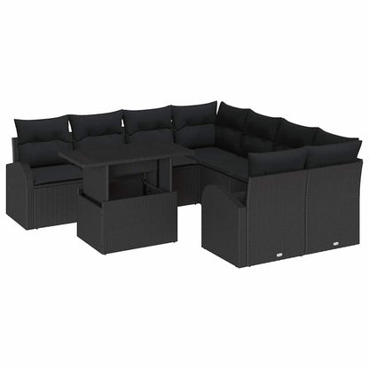 Conjunto de Sofá de Jardim Manual 9 pcs Preto 100 x 55 x 73 cm