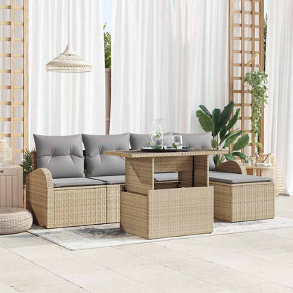 Conjunto de Sofá de Jardim 6 pcs Bege Rattan Sintético
