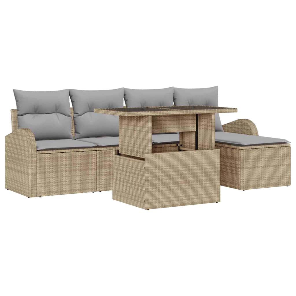 Conjunto de Sofá de Jardim 6 pcs Bege Rattan Sintético