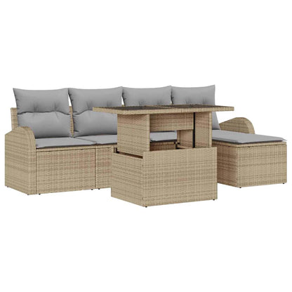 Conjunto de Sofá de Jardim 6 pcs Bege Rattan Sintético